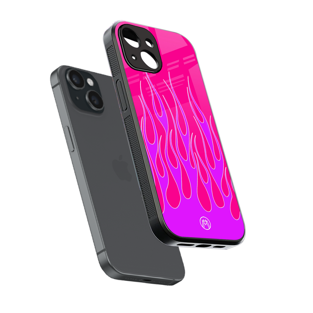 y2k hot pink flames back phone cover | glass case for iphone 14