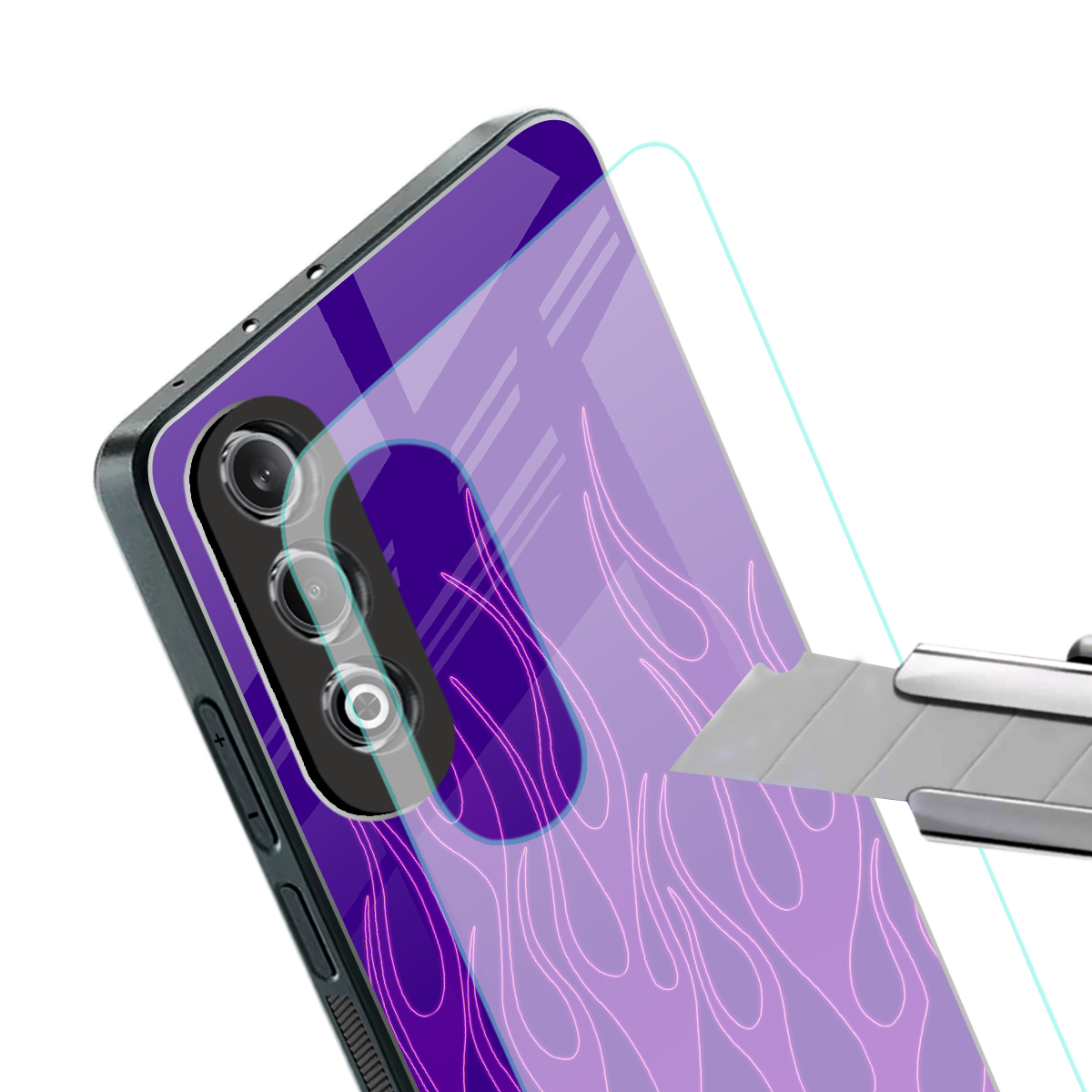 y2k magenta flames back phone cover | glass case for oneplus nord ce 4