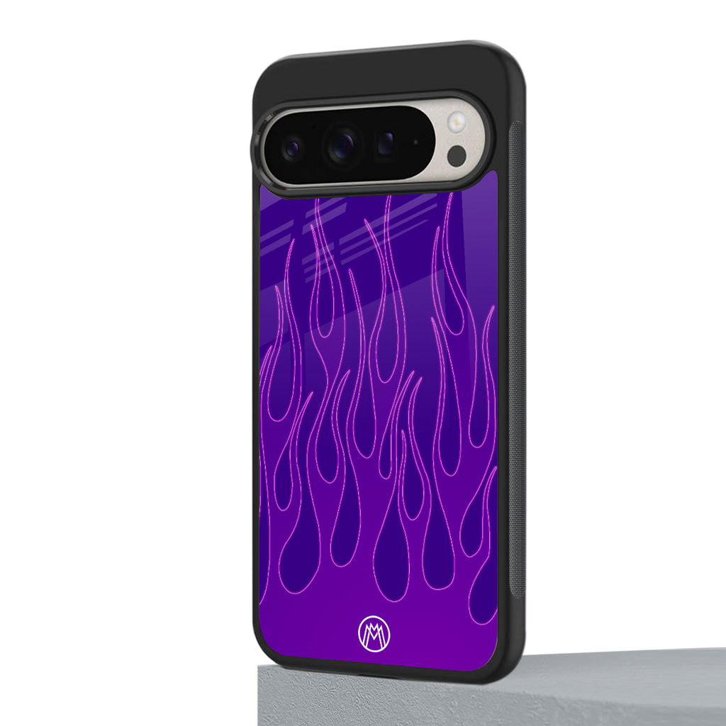 y2k magenta flames back phone cover | glass case for google pixel 9 pro