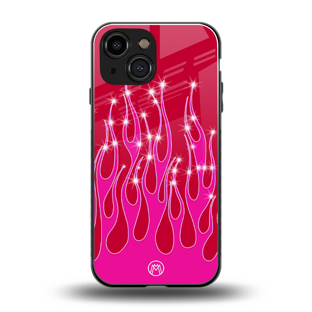 y2k magenta glittery flames back phone cover | glass case for iphone 13 mini