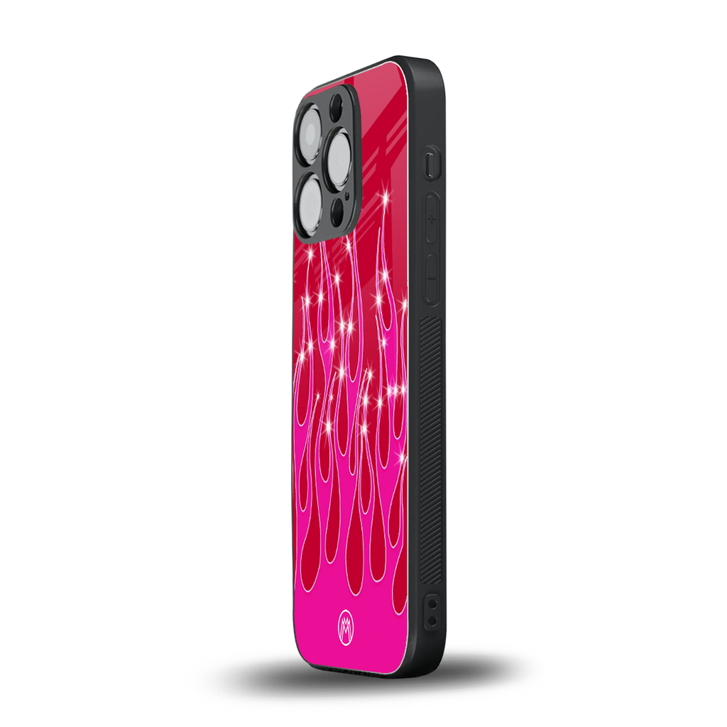 y2k magenta glittery flames back phone cover | glass case for iphone 13 pro