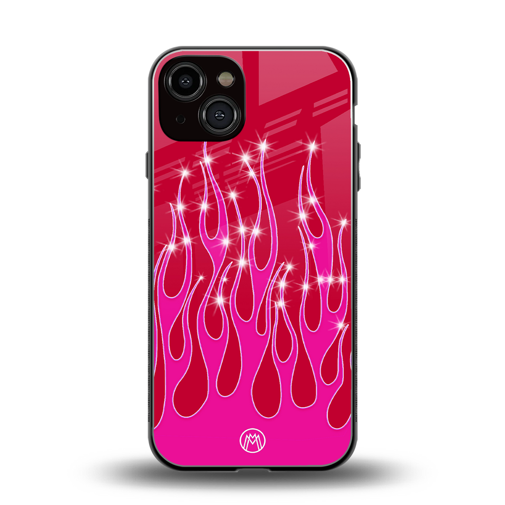 y2k magenta glittery flames back phone cover | glass case for iphone 13