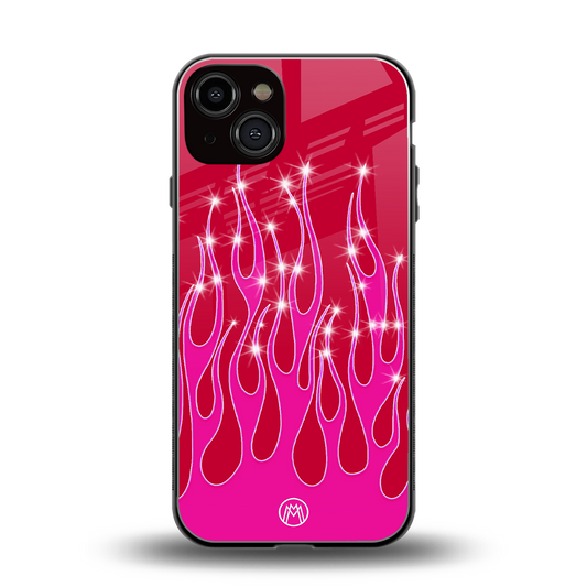 y2k magenta glittery flames back phone cover | glass case for iphone 13