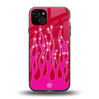 y2k magenta glittery flames back phone cover | glass case for iphone 14 plus