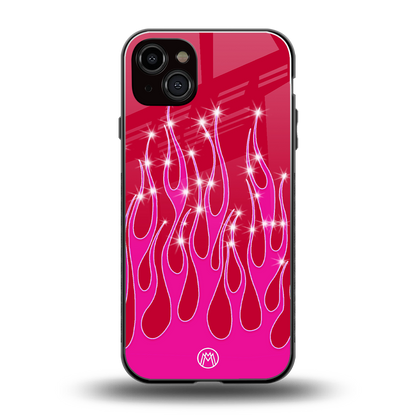 y2k magenta glittery flames back phone cover | glass case for iphone 14 plus