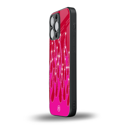 y2k magenta glittery flames back phone cover | glass case for iphone 14 pro max