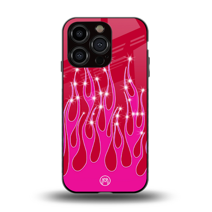 y2k magenta glittery flames back phone cover | glass case for iphone 15 pro