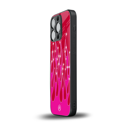 y2k magenta glittery flames back phone cover | glass case for iphone 14 pro
