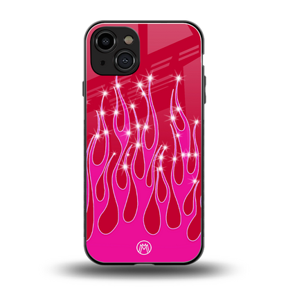 y2k magenta glittery flames back phone cover | glass case for iphone 14