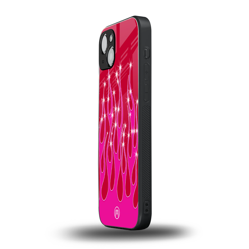 y2k magenta glittery flames back phone cover | glass case for iphone 15