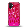 y2k magenta glittery flames back phone cover | glass case for iphone 16 plus