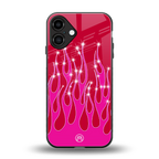 y2k magenta glittery flames back phone cover | glass case for iphone 16 plus