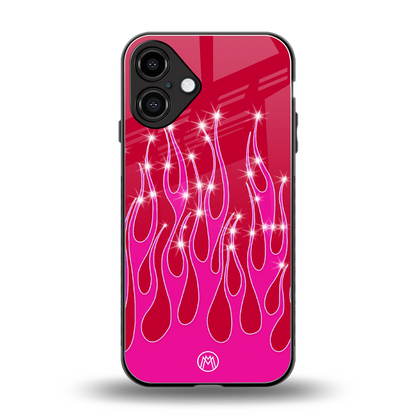 y2k magenta glittery flames back phone cover | glass case for iphone 16 plus