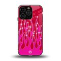 y2k magenta glittery flames back phone cover | glass case for iphone 16 pro