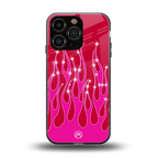 y2k magenta glittery flames back phone cover | glass case for iphone 16 pro