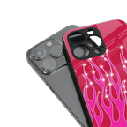 y2k magenta glittery flames back phone cover | glass case for iphone 14 pro max