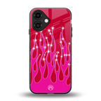 y2k magenta glittery flames back phone cover | glass case for iphone 16