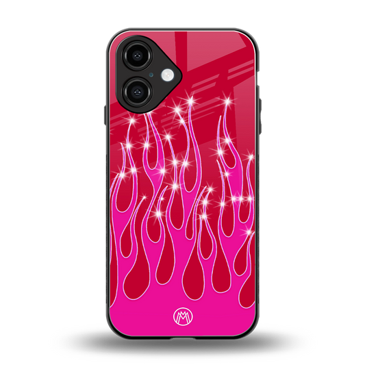 y2k magenta glittery flames back phone cover | glass case for iphone 16