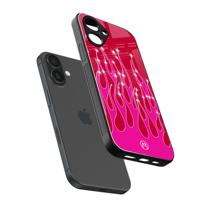 y2k magenta glittery flames back phone cover | glass case for iphone 16