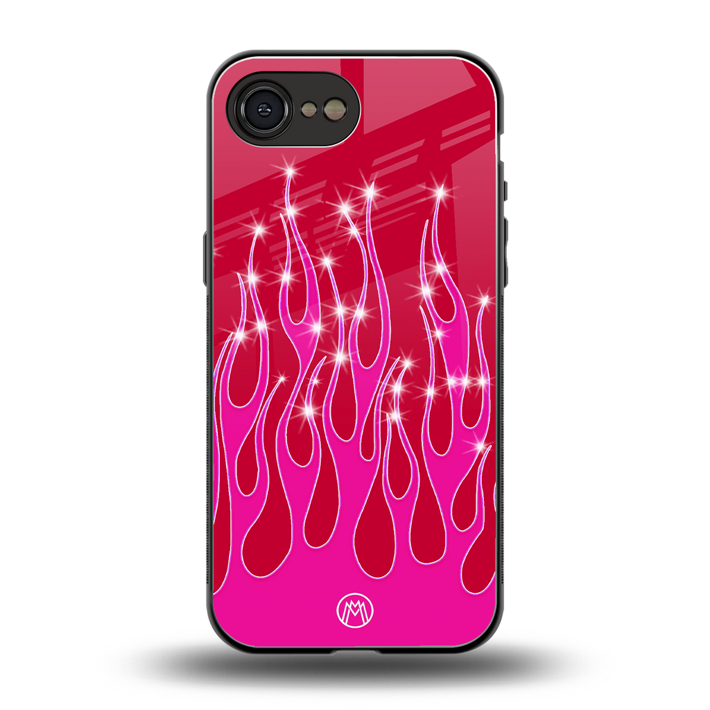 y2k magenta glittery flames back phone cover | glass case for iphone 16e
