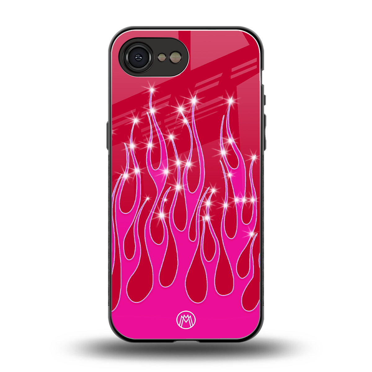 y2k magenta glittery flames back phone cover | glass case for iphone 16e