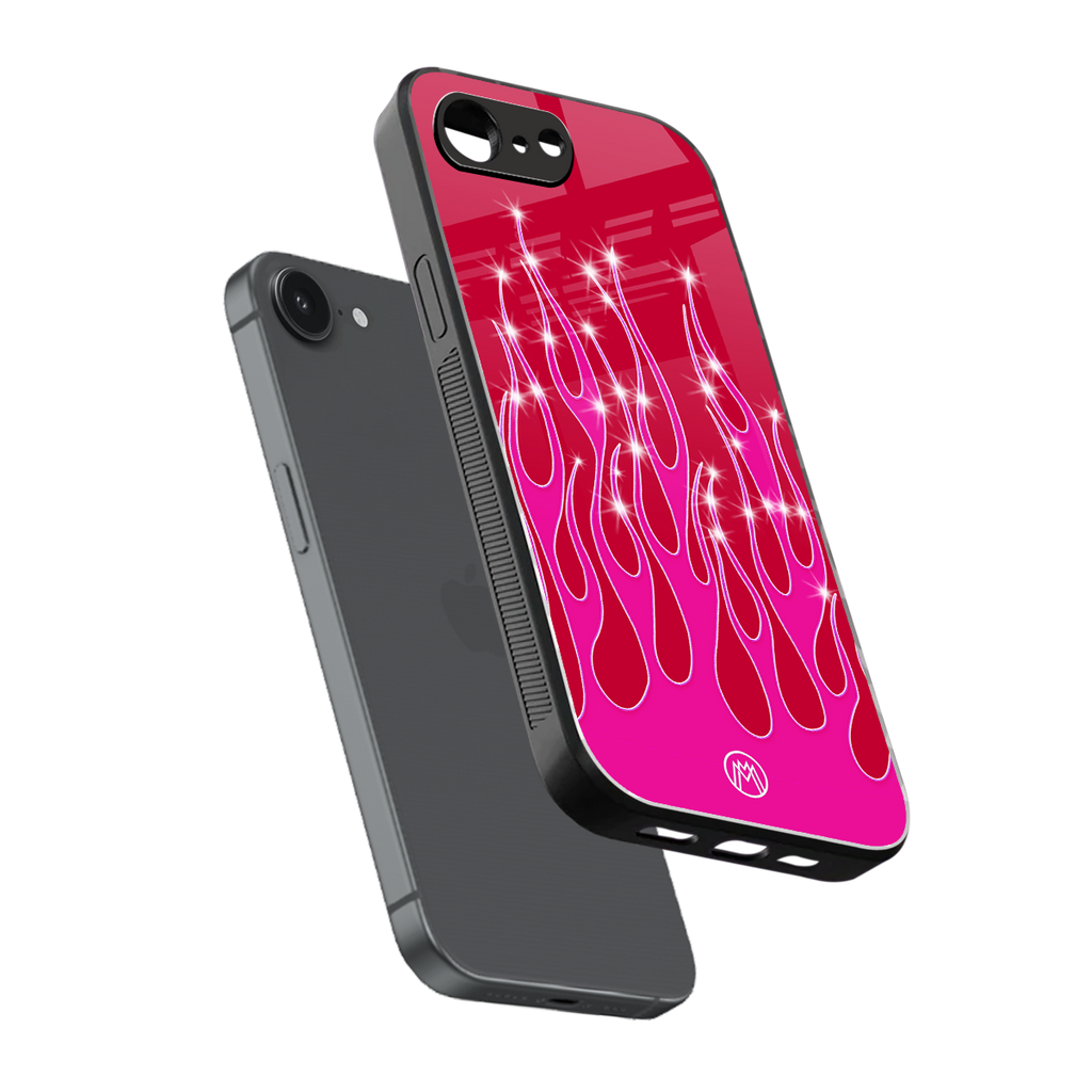 y2k magenta glittery flames back phone cover | glass case for iphone 16e