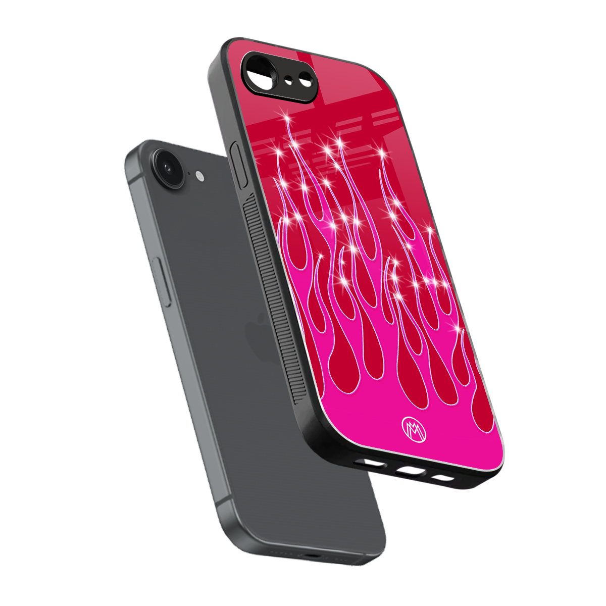 y2k magenta glittery flames back phone cover | glass case for iphone 16e