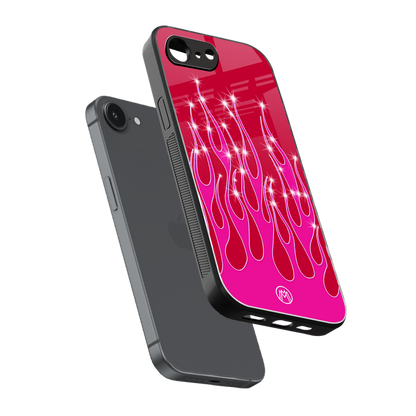 y2k magenta glittery flames back phone cover | glass case for iphone 16e