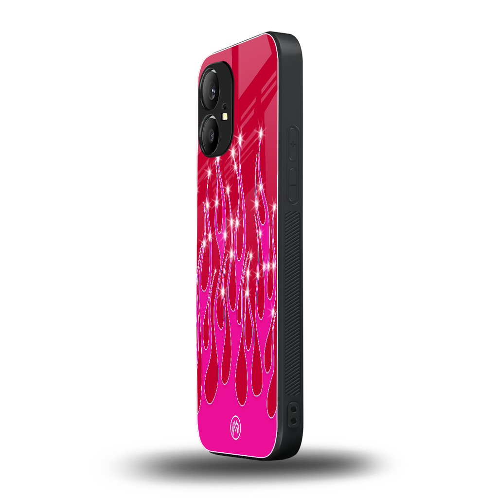 y2k magenta glittery flames back phone cover | glass case for nothing phone 1