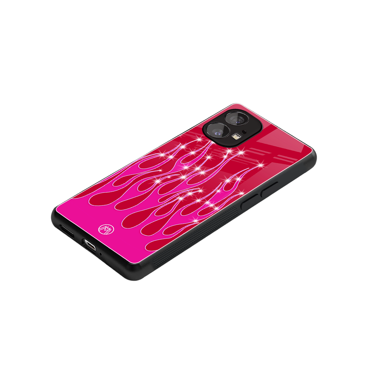 y2k magenta glittery flames back phone cover | glass case for nothing phone 1