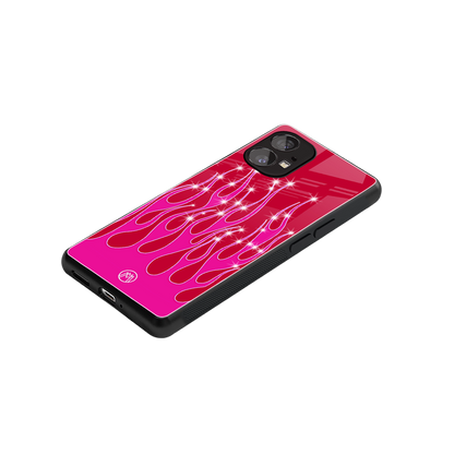 y2k magenta glittery flames back phone cover | glass case for nothing phone 1