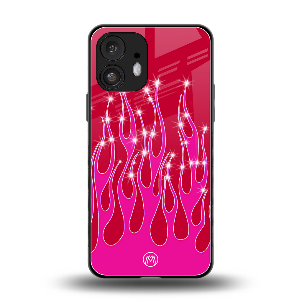 y2k magenta glittery flames back phone cover | glass case for nothing phone 2
