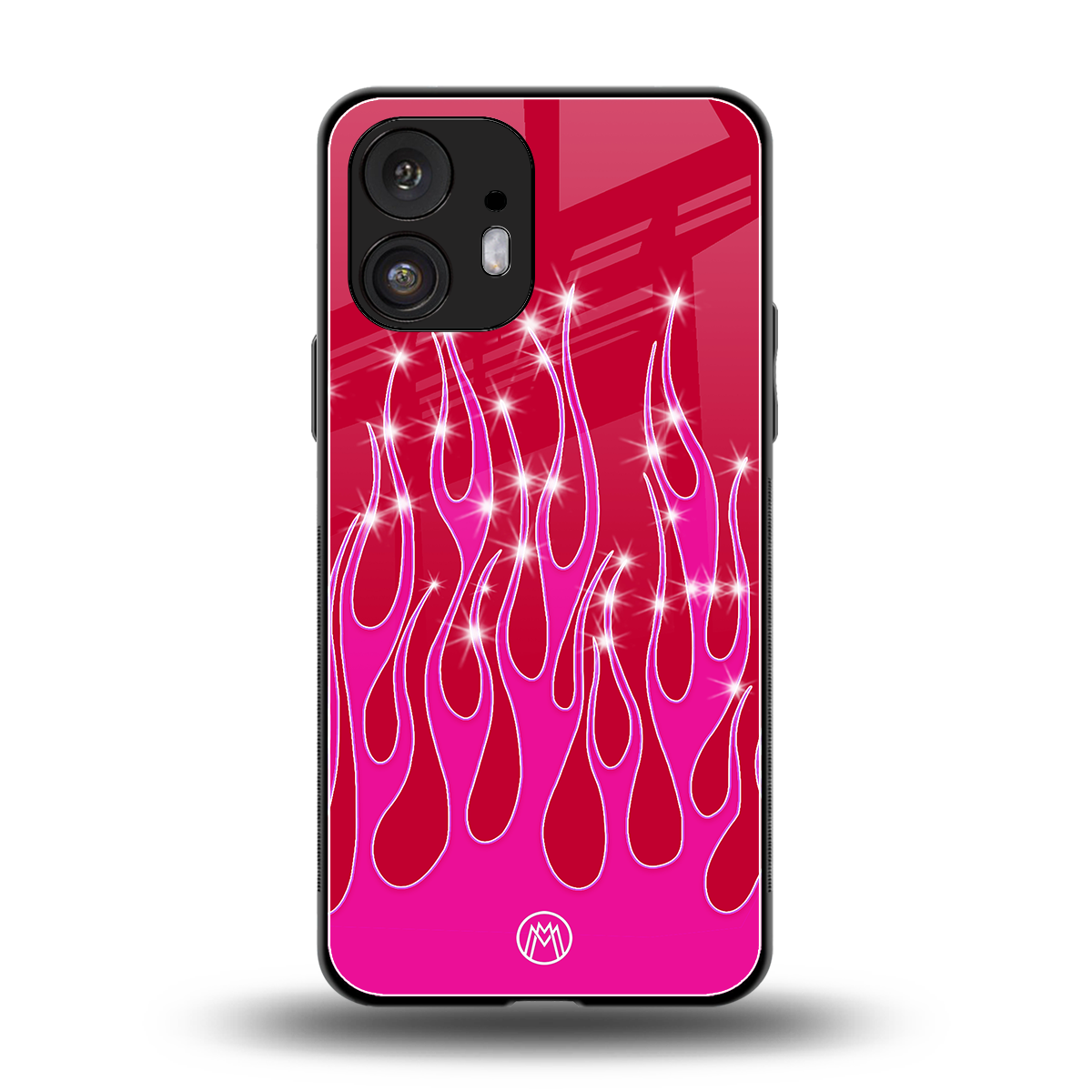 y2k magenta glittery flames back phone cover | glass case for nothing phone 2