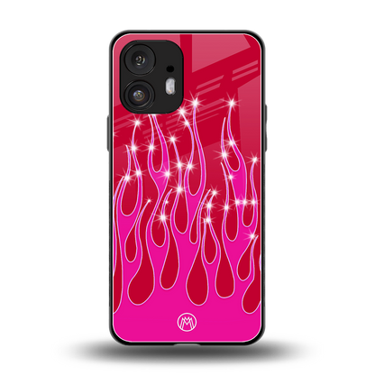 y2k magenta glittery flames back phone cover | glass case for nothing phone 2