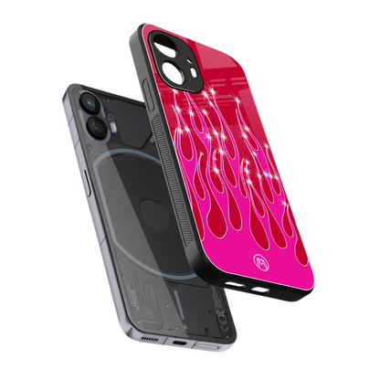 y2k magenta glittery flames back phone cover | glass case for nothing phone 2