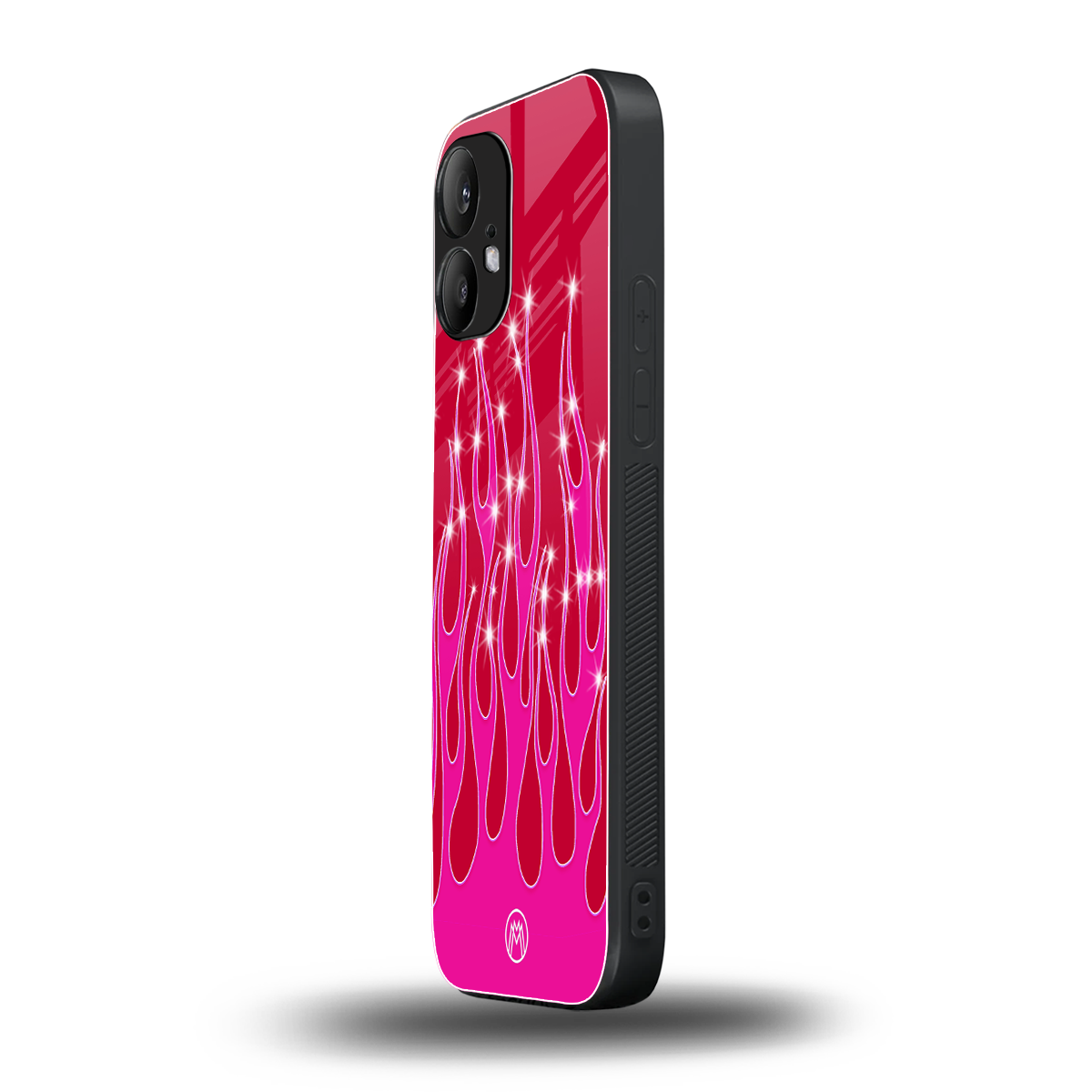 y2k magenta glittery flames back phone cover | glass case for nothing phone 2