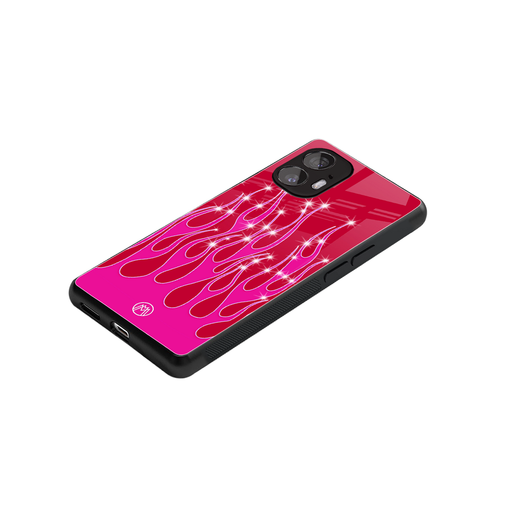 y2k magenta glittery flames back phone cover | glass case for nothing phone 2