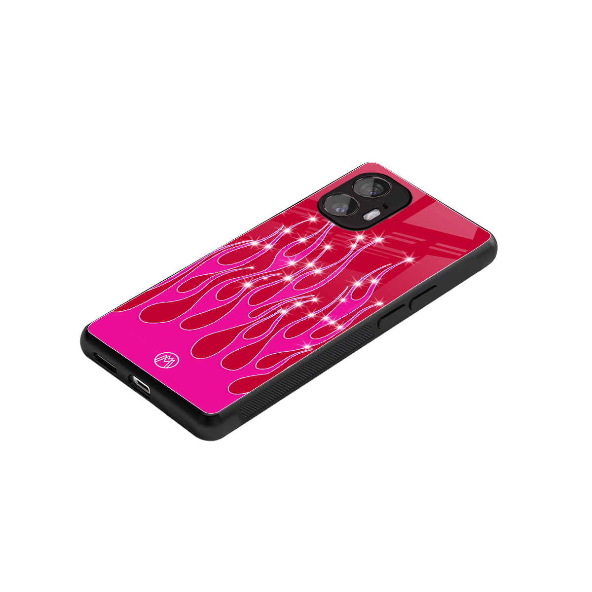 y2k magenta glittery flames back phone cover | glass case for nothing phone 2