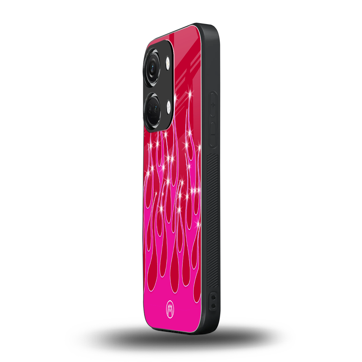 y2k magenta glittery flames back phone cover | glass case for oneplus nord 3