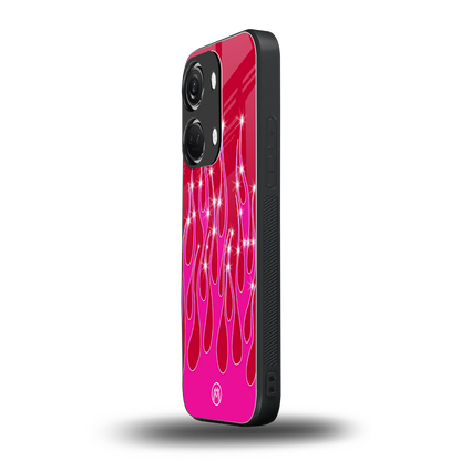 y2k magenta glittery flames back phone cover | glass case for oneplus nord 3