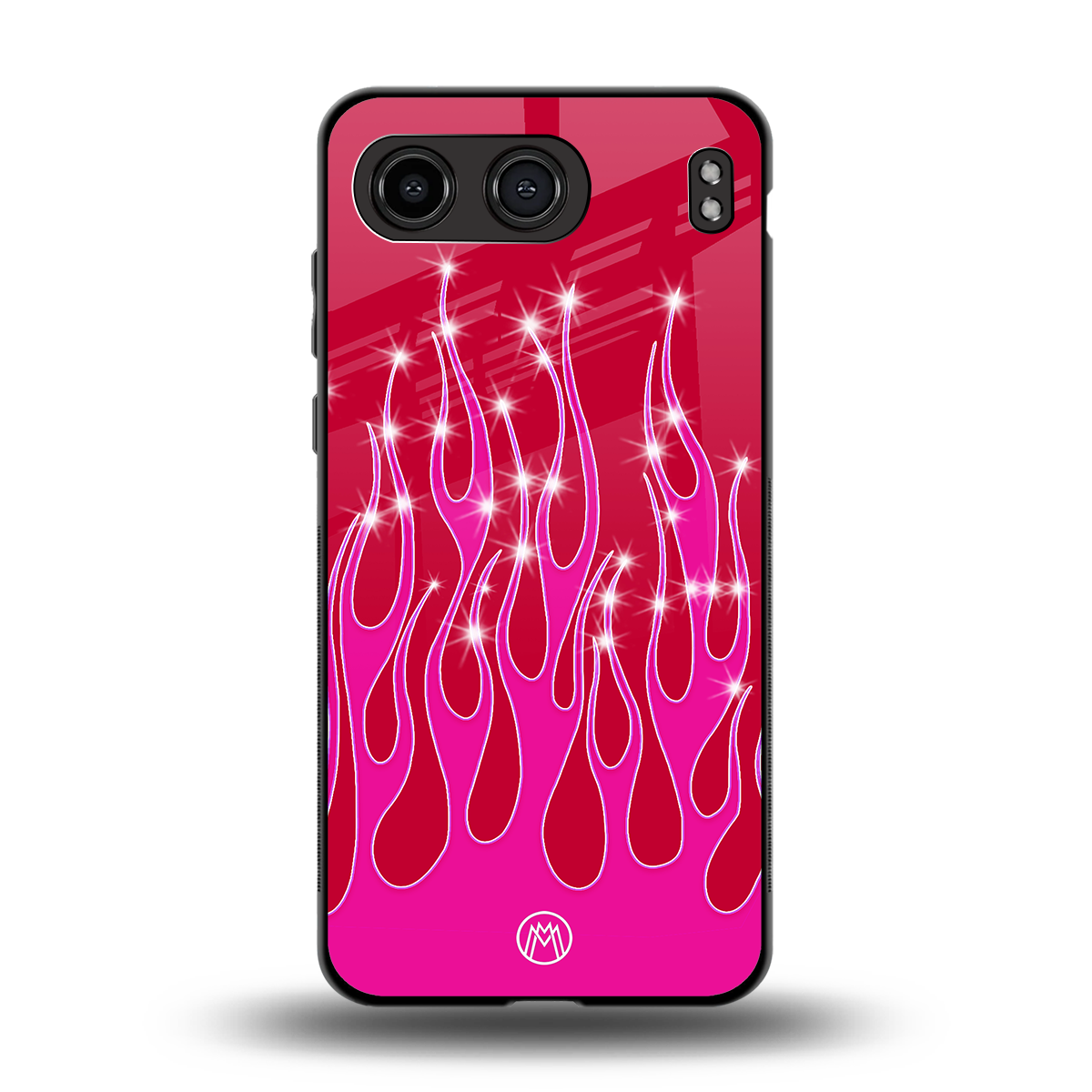y2k magenta glittery flames back phone cover | glass case for oneplus nord 4