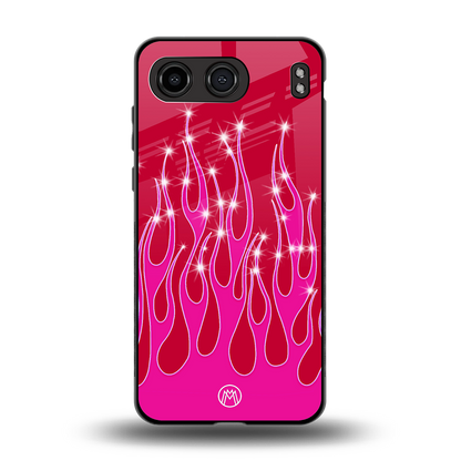 y2k magenta glittery flames back phone cover | glass case for oneplus nord 4