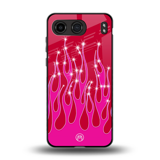 y2k magenta glittery flames back phone cover | glass case for oneplus nord 4