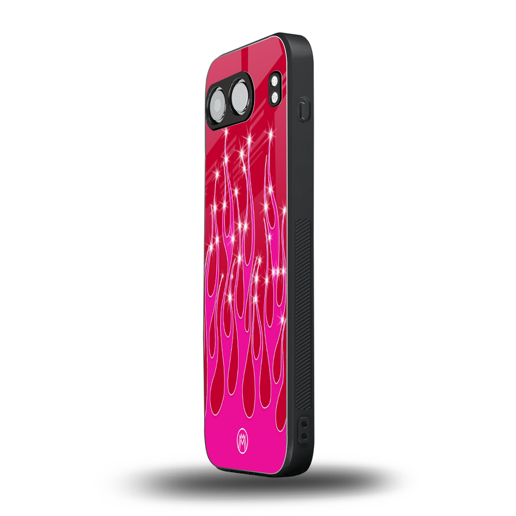 y2k magenta glittery flames back phone cover | glass case for oneplus nord 4