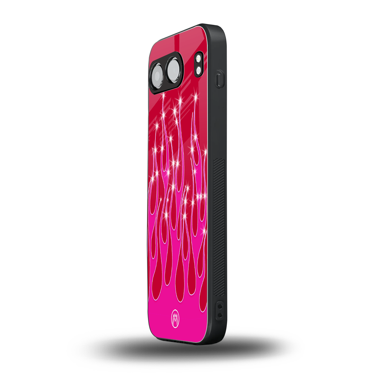 y2k magenta glittery flames back phone cover | glass case for oneplus nord 4