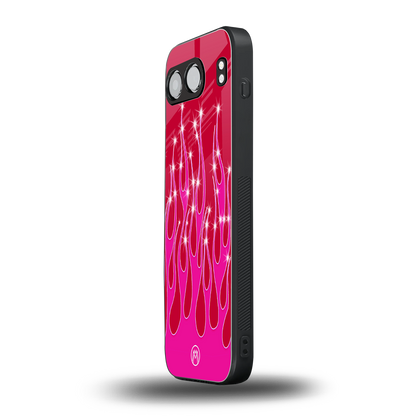 y2k magenta glittery flames back phone cover | glass case for oneplus nord 4