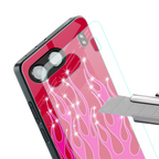y2k magenta glittery flames back phone cover | glass case for oneplus nord 4