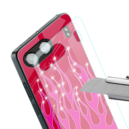 y2k magenta glittery flames back phone cover | glass case for oneplus nord 4