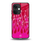 y2k magenta glittery flames back phone cover | glass case for oneplus nord ce 3