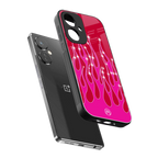 y2k magenta glittery flames back phone cover | glass case for oneplus nord ce 3